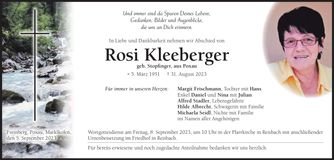 Traueranzeige Rosi Kleeberger