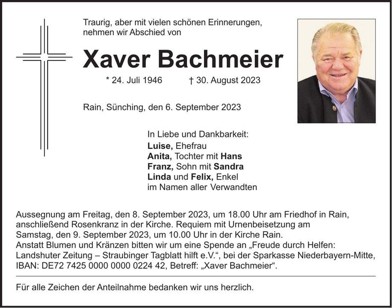 Traueranzeige Xaver Bachmeier