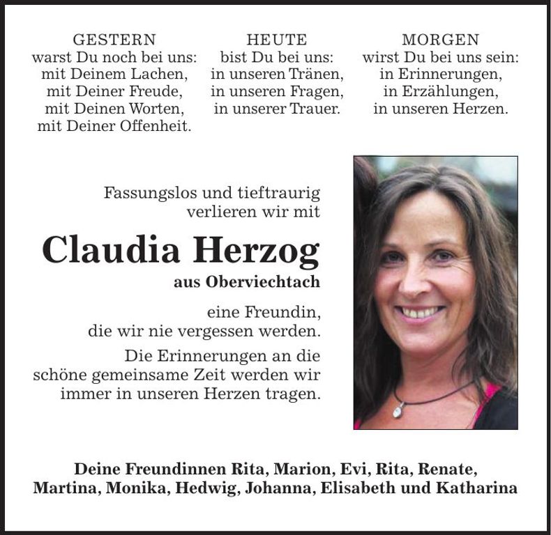 Traueranzeige Claudia Herzog