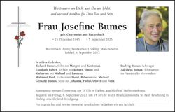 Traueranzeige Josefinde Bumes