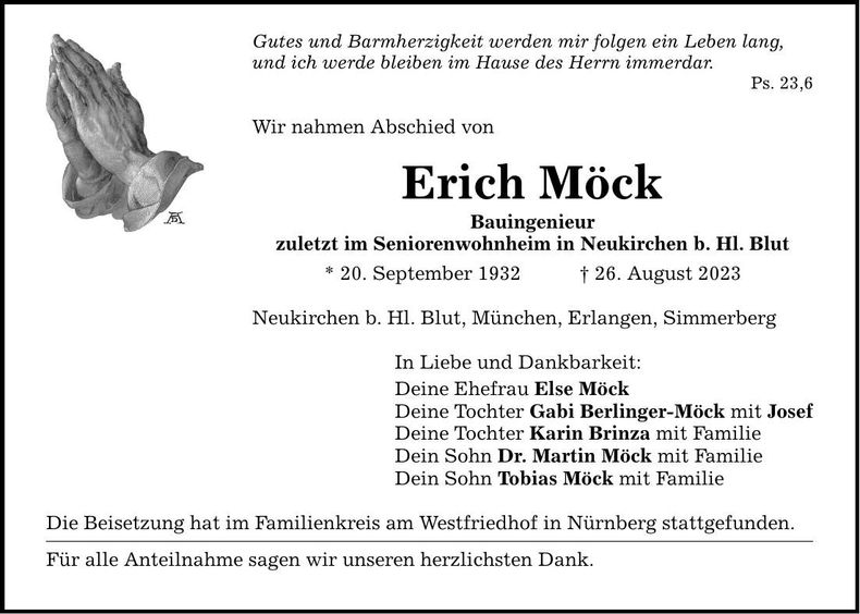 Traueranzeige Erich Möck