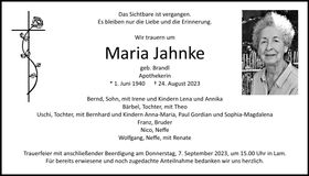 Traueranzeige Maria Jahnke