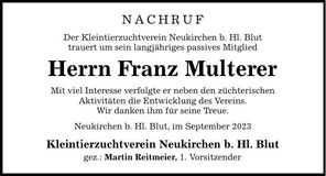 Traueranzeige Franz Multerer