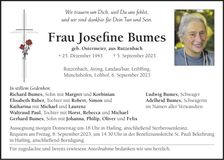 Traueranzeige Josefine Bumes