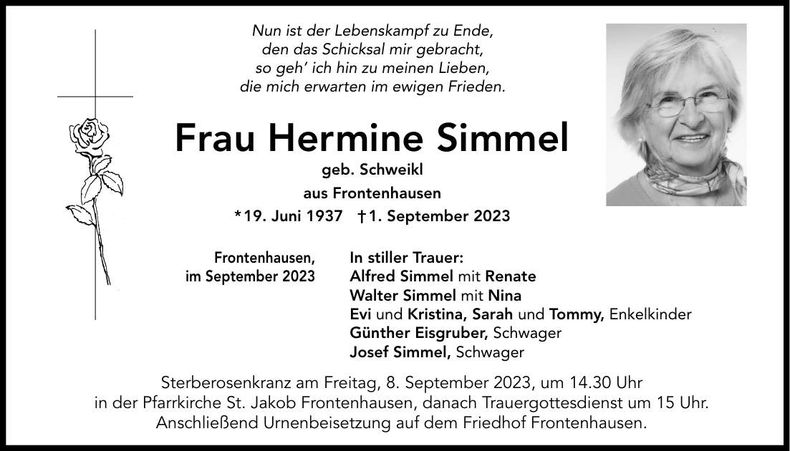 Traueranzeige Hermine Simmel