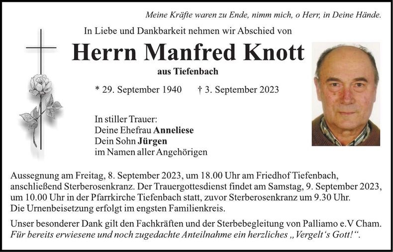 Traueranzeige Manfred Knott