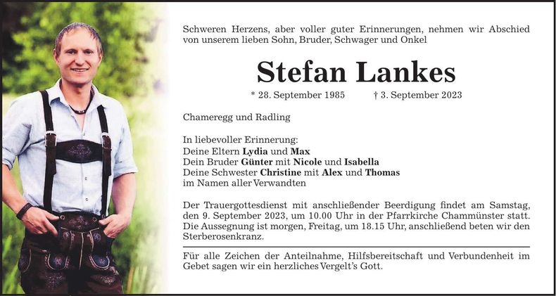 Traueranzeige Stefan Lankes