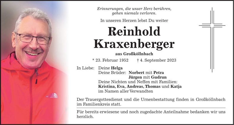 Traueranzeige Reinhold Kraxenberger