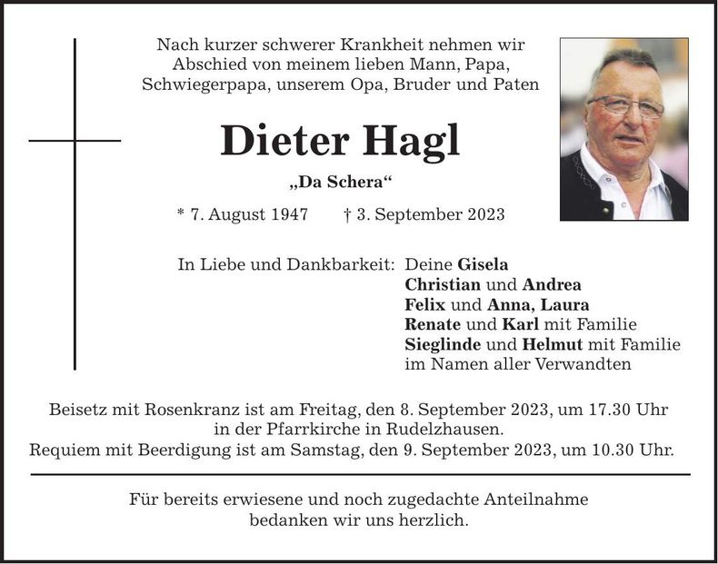 Traueranzeige Dieter Hagl