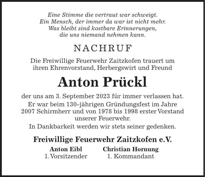 Traueranzeige Anton Prückl