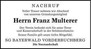 Traueranzeige Franz Multerer