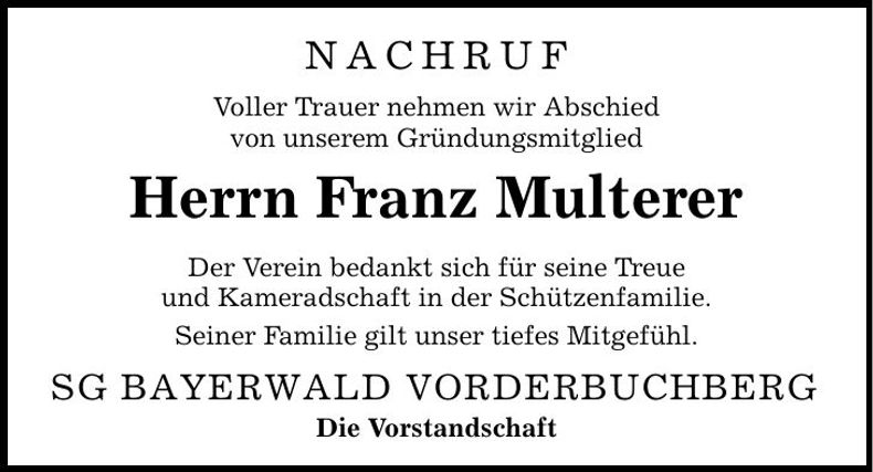 Traueranzeige Franz Multerer