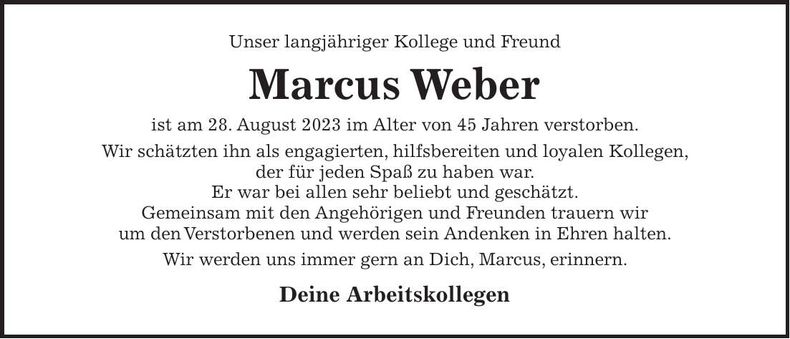Traueranzeige Marcus Weber
