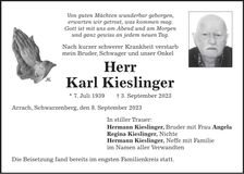 Traueranzeige Karl Kieslinger