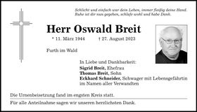 Traueranzeige Oswald Breit