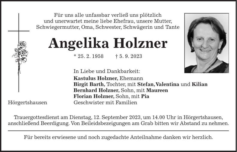 Traueranzeige Angelika Holzner