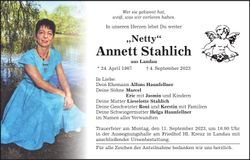 Traueranzeige Annett Stahlich