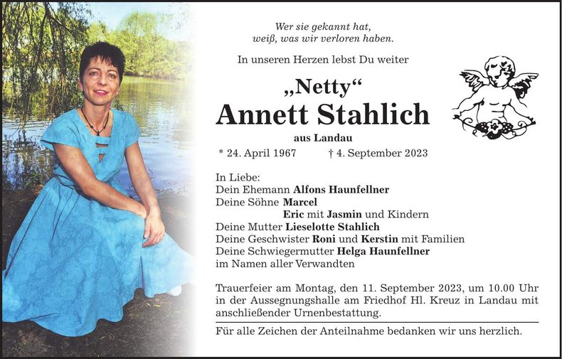 Traueranzeige Annett Stahlich