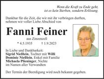 Traueranzeige Fanni Feiner