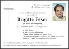 Traueranzeige Brigitte Feser