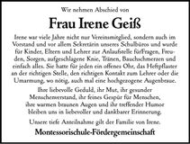 Traueranzeige Irene Geiß