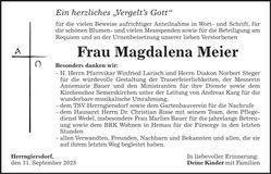 Traueranzeige Magdalena Meier