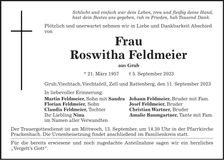 Traueranzeige Roswitha Feldmeier