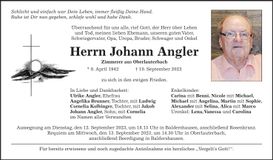 Traueranzeige Johann Angler