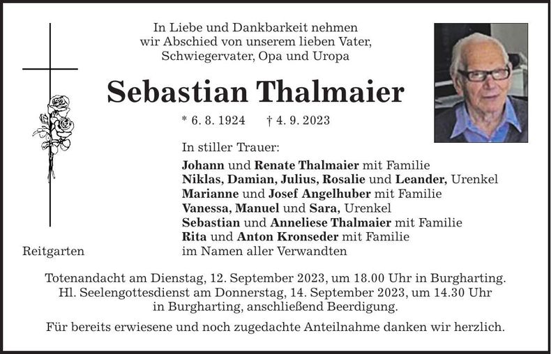 Traueranzeige Sebastian Thalmaier