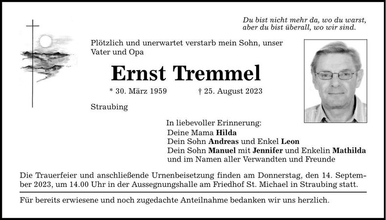 Traueranzeige Ernst Tremmel