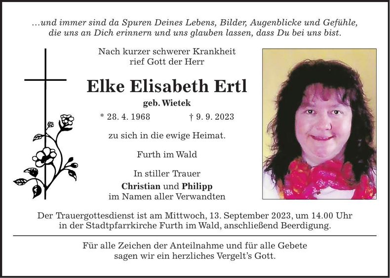 Traueranzeige Elke Ertl
