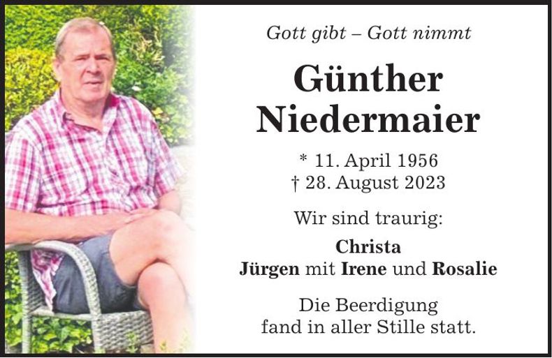 Traueranzeige Günther Niedermaier