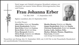 Traueranzeige Johanna Erber
