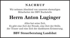 Traueranzeige Anton Luginger