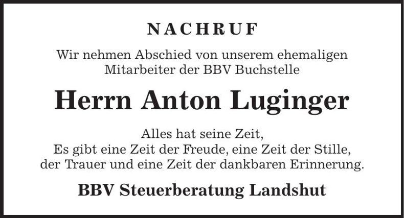 Traueranzeige Anton Luginger