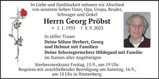 Traueranzeige Herbert Pröbst
