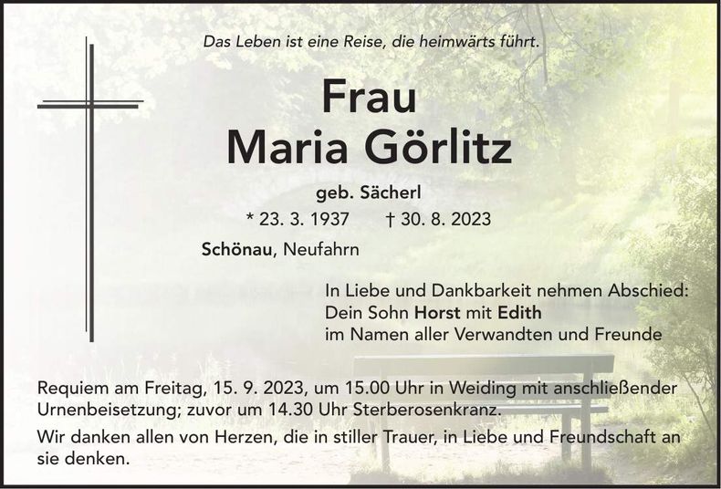 Traueranzeige Maria Görlitz