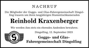 Traueranzeige Reinhold Kraxenberger