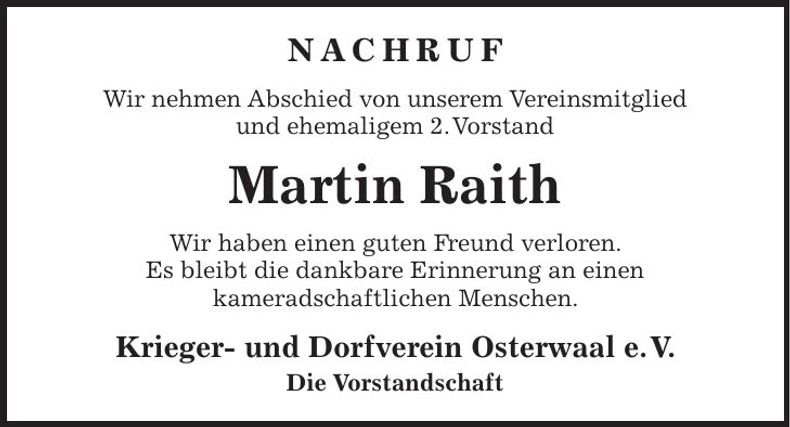 Traueranzeige Martin Raith