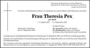 Traueranzeige Theresia Pex