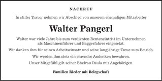 Traueranzeige Walter Pangerl