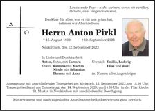 Traueranzeige Anton Prikl
