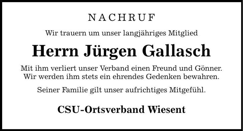 Traueranzeige Jürgen Gallasch
