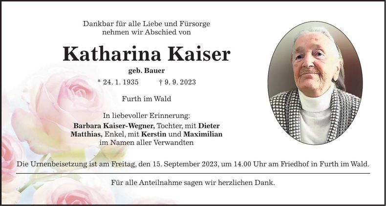 Traueranzeige Katharina Kaiser