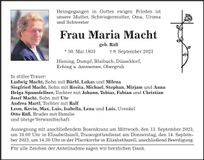 Traueranzeige Maria Macht