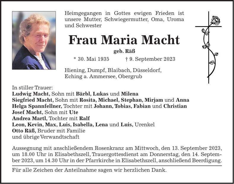 Traueranzeige Maria Macht