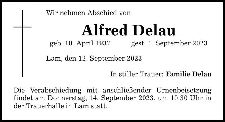 Traueranzeige Alfred Delau