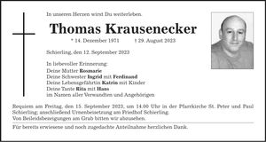 Traueranzeige Thomas Krausenecker