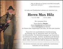 Traueranzeige Max Hilz