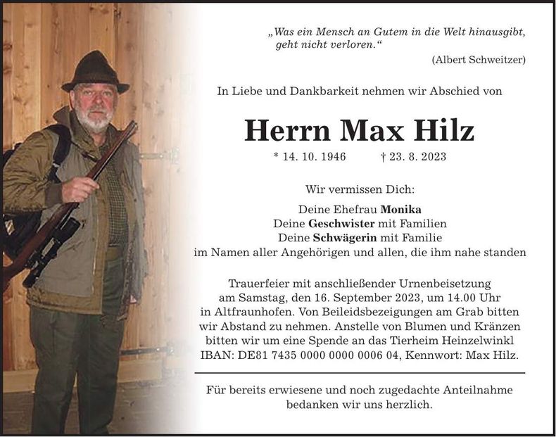 Traueranzeige Max Hilz